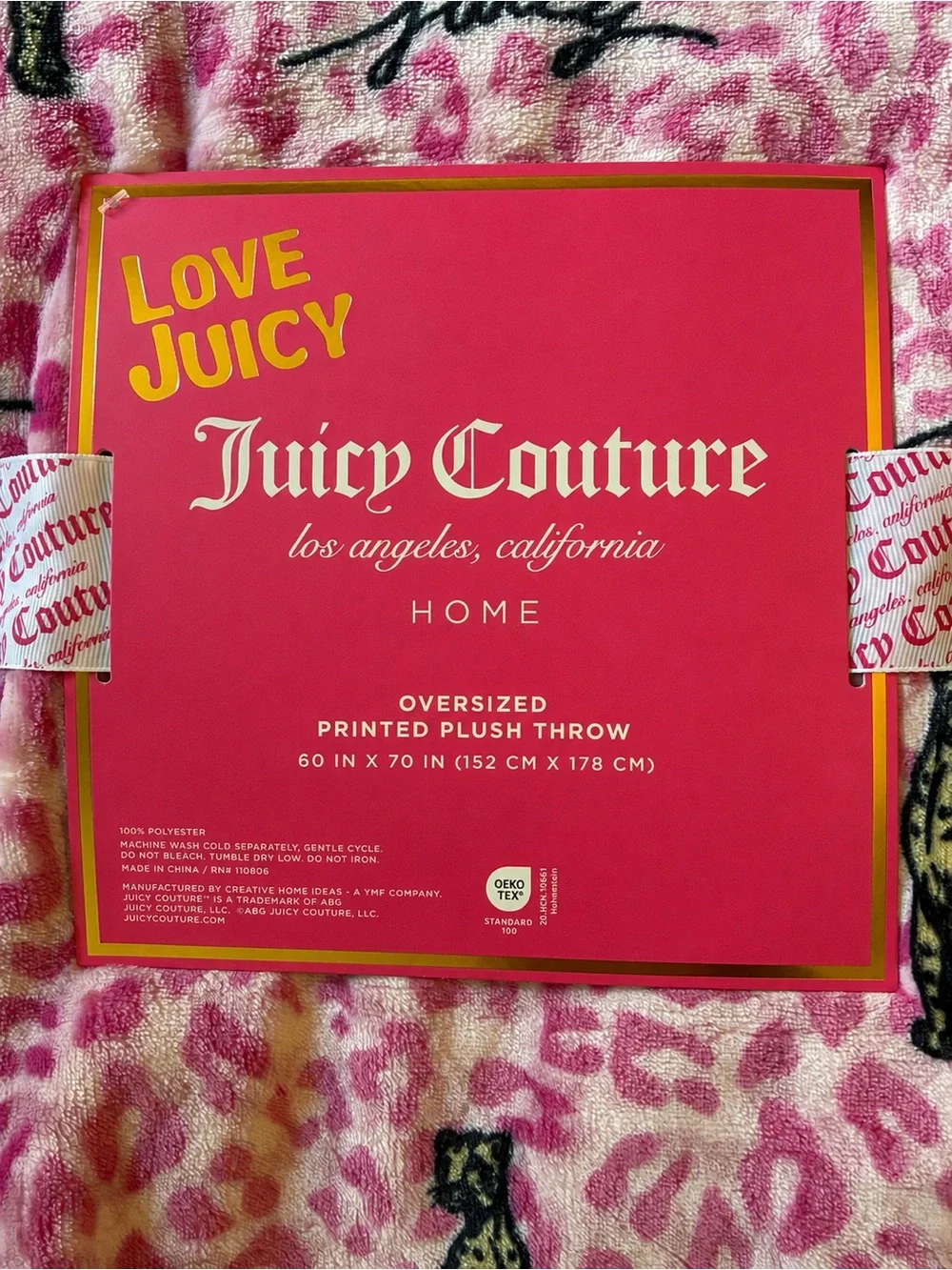Juicy Couture Pink Leopard Print Oversized Plush Throw